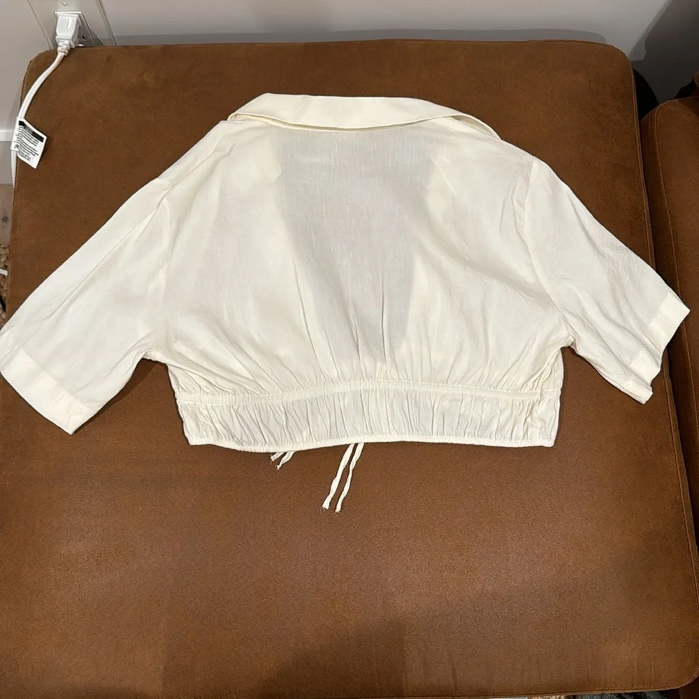 Zara Pleated Linen Blended Crop top blouse - Picture 3 of 4